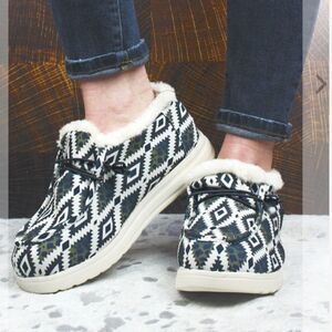 Faux Fur Aztec Leopard Slip On Shoes